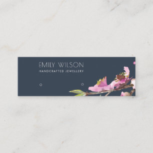NAVY CHERRY BLOSSOM STUD EARRING DISPLAY LOGO MINI BUSINESS CARD