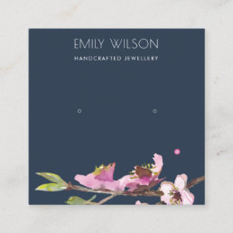 NAVY CHERRY BLOSSOM STUD EARRING DISPLAY LOGO SQUARE BUSINESS CARD