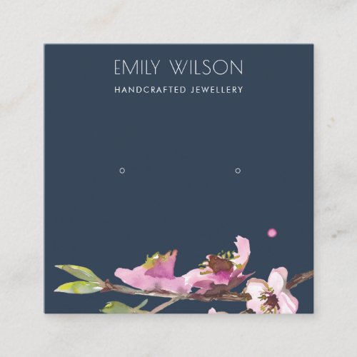 NAVY CHERRY BLOSSOM STUD EARRING DISPLAY LOGO SQUARE BUSINESS CARD