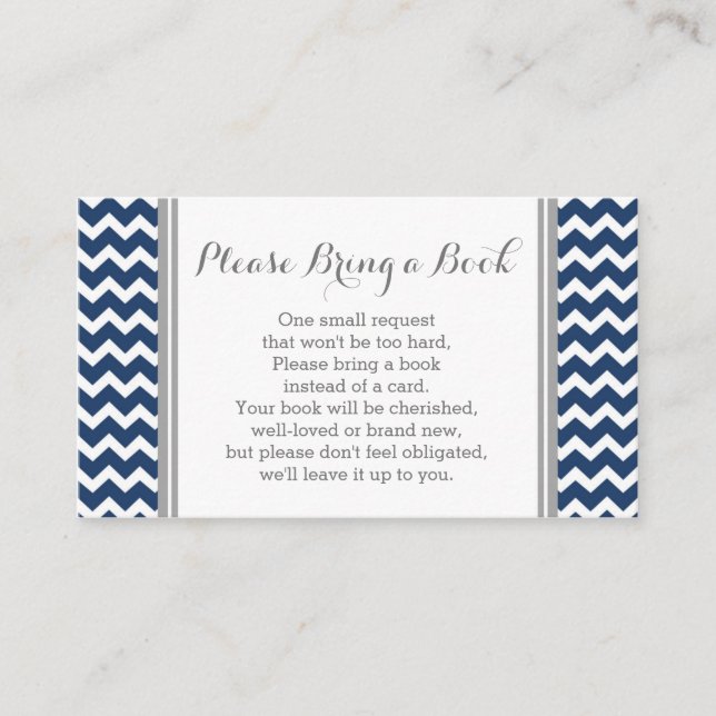 Navy Chevron Baby Shower Book Request Card (Front)