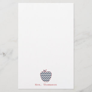 Navy Chevron & Coral Teacher Apple Stationery