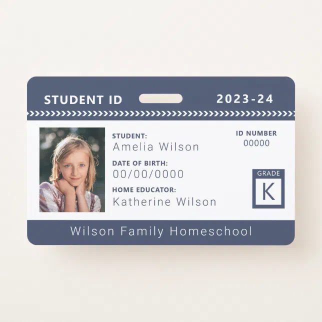 Navy Chevron Homeschool Student ID Badge | Zazzle