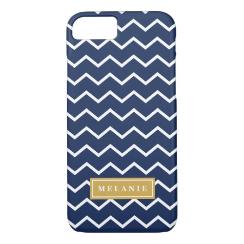 Navy Chevron Pattern Gold Name Template iPhone 87 Case