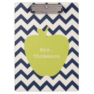 Navy Chevron Yellow Apple Teacher Clipboard