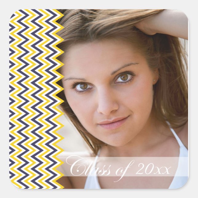 Navy chevron zig zag photo graduation stickers (Front)