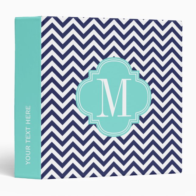 Navy Chevron Zigzag Personalized Monogram 3 Ring Binder (Front/Spine)