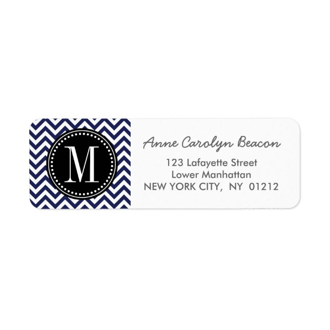 Navy Chevron Zigzag Personalized Monogram Label (Front)