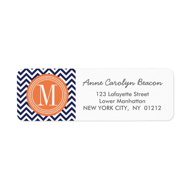 Navy Chevron Zigzag Personalized Monogram Label (Front)