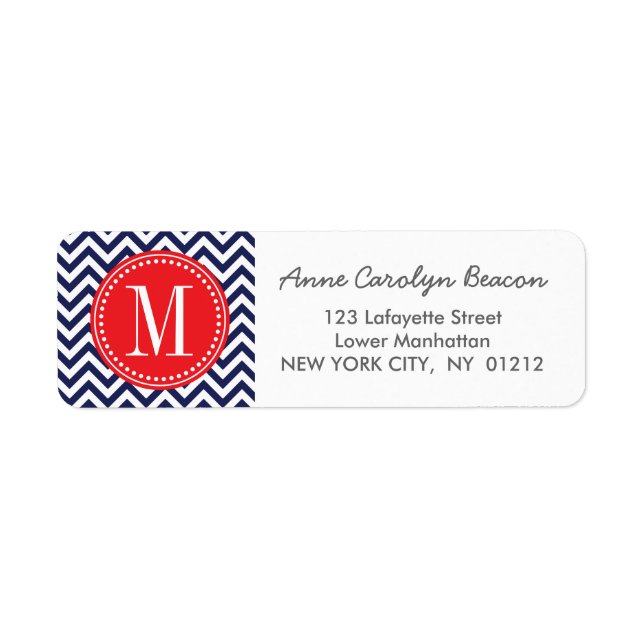 Navy Chevron Zigzag Personalized Monogram Label (Front)