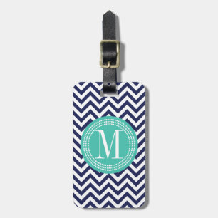 Navy Chevron Zigzag Personalized Monogram Luggage Tag