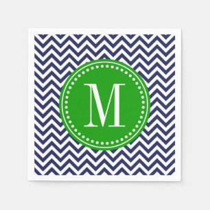 Navy Chevron Zigzag Personalized Monogram Paper Napkins