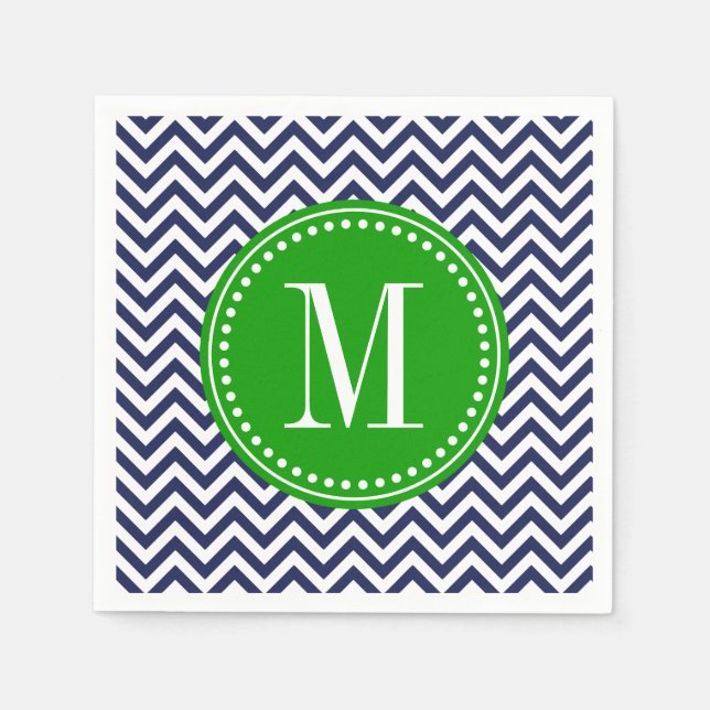Navy Chevron Zigzag Personalized Monogram Paper Napkins (Front)