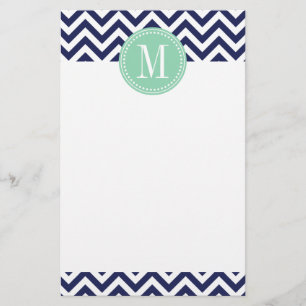 Navy Chevron Zigzag Personalized Monogram Stationery