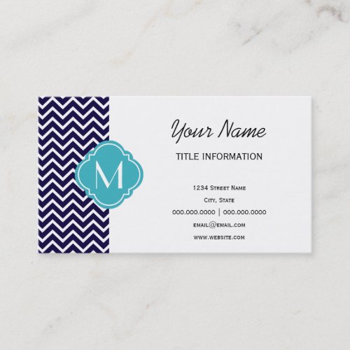Navy Chevron Zigzag Stripes with Monogram Business Card