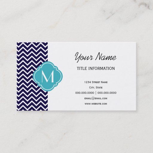Customizable Navy Chevron Zigzag Stripes with Monogram Business Card