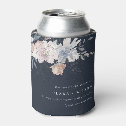 Navy Chic Blush Watercolor Floral Wedding Can Cooler