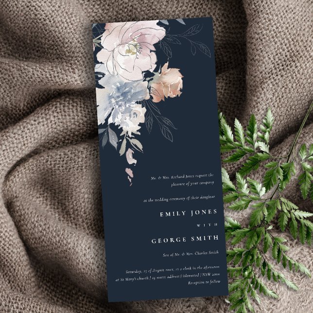 Navy Chic Blush Watercolor Floral Wedding Invitation (Creator Uploaded)
