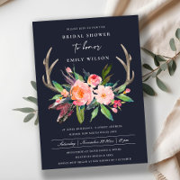 NAVY CHIC BOHO BLUSH ANTLER FLORAL BRIDAL SHOWER