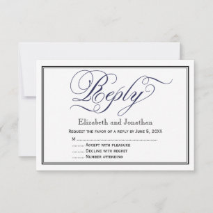 Navy Chic Calligraphy Script Wedding Reply Card