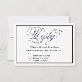 Navy Chic Calligraphy Script Wedding Reply Card