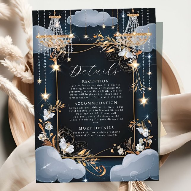 Navy Chic Golden Chandelier Wedding Enclosure Card (Creator Uploaded)