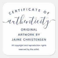 Customizable Square Certificate of Authenticity Note Card