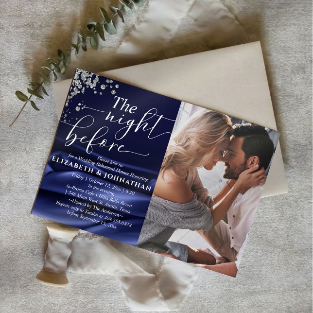 Navy Chic The Night Before Rehearsal Dinner Photo Invitation (Creator Uploaded)