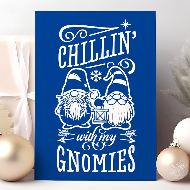 Navy Chillin With My Gnomies Christmas Gnome Holiday Card (Creator Uploaded)