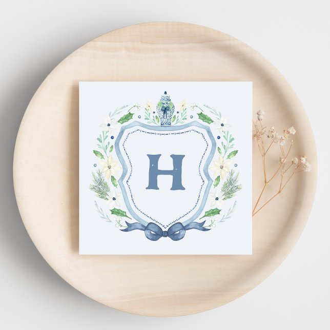 Navy Chinoiserie Crest Monogram Napkin (Creator Uploaded)