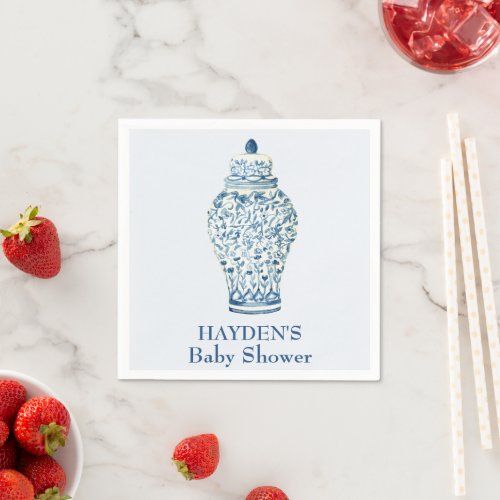 Navy Chinoiserie Ginger Jar Personalized Napkin