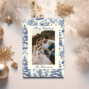 Navy Chinoiserie Toile De Jouy Photo Christmas Holiday Card