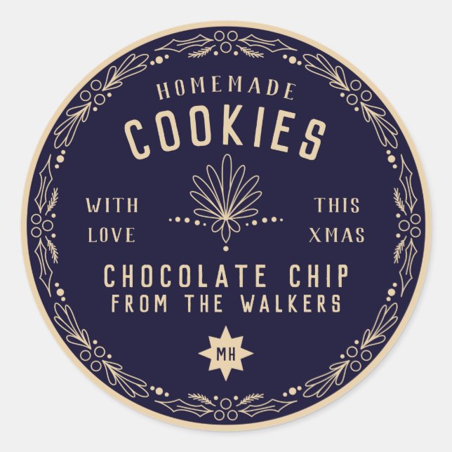 Navy Chocolate Cookie Christmas DIY gift label  (Front)