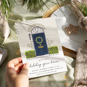 Navy Christmas Door   Holiday Open House Invitation