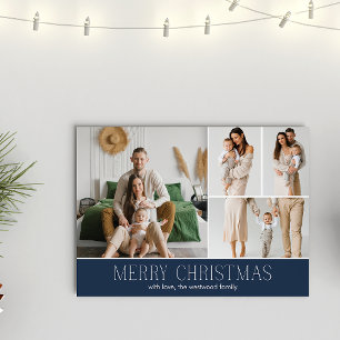 NAVY Christmas Elegant 4 Collage Photo message Holiday Card