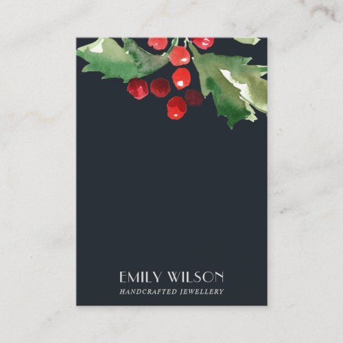 Navy Christmas Holly Berry Blank Jewelry Display Business Card