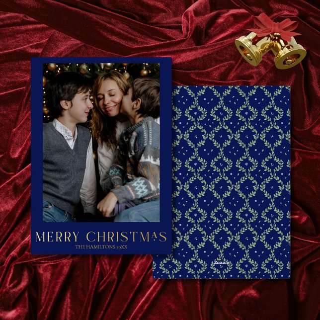 Navy Christmas Photo Gold Foil Merry Christmas Holiday Card (Creator Uploaded)
