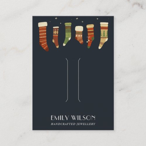 NAVY CHRISTMAS STOCKINGS HAIR CLIP DISPLAY CARD