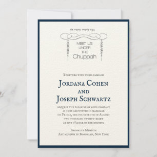 Navy Chuppah Leaves Jewish Wedding Invitation