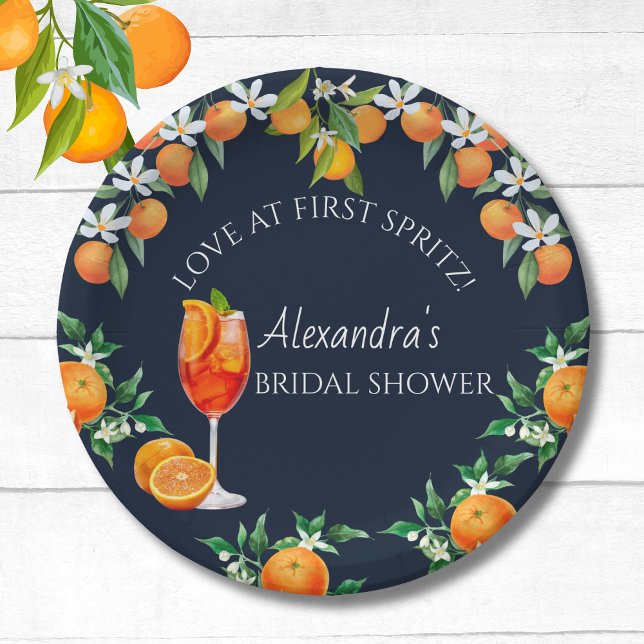 Navy Citrus Love at First Spritz Bridal Shower  Paper Plates (Creator Uploaded)