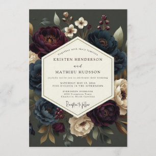 Navy Claret Chiaroscuro Wedding Invitation