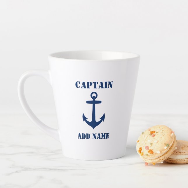 Navy Classic Anchor Captain Boat or Name 2 sided Latte Mug (In Situ)
