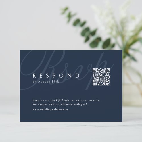 Navy Classic Elegance Calligraphy Wedding QR code  RSVP Card