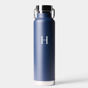 Navy Classic Elegant Monogram Water Bottle
