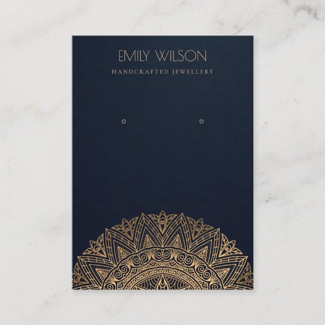 NAVY CLASSIC GOLD ORNATE MANDALA EARRING DISPLAY BUSINESS CARD (Front)