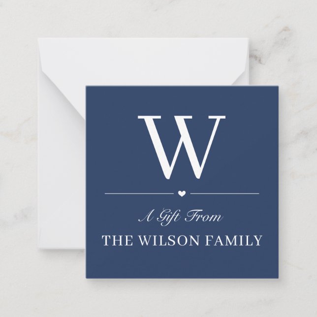 Navy Classic Monogram Gift Enclosure Cards (Front)