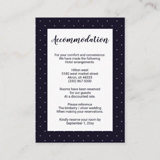 Navy Classic Monogram Wedding accommodation card (Front)