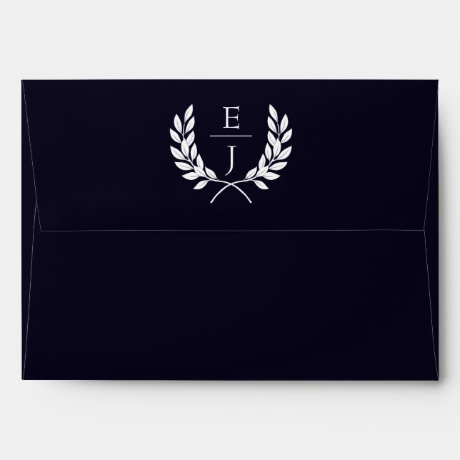Navy Classic Monogram Wedding Invitations Envelope (Back (Top Flap))
