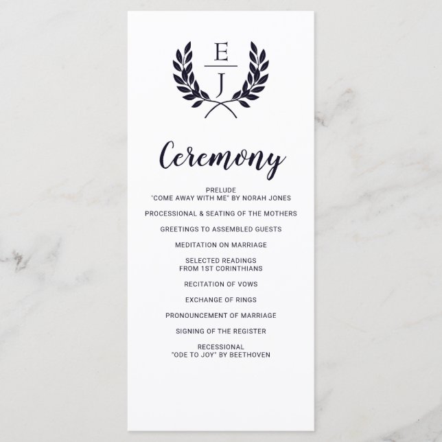 Navy Classic Monogram Wedding programs (Front)