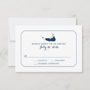 Navy Classic Nantucket Island Map Wedding RSVP Card