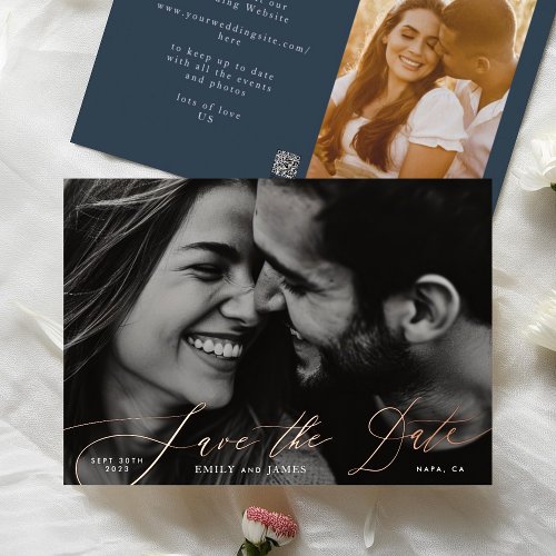 Navy Classic Photo The Wedding Gold Save The Date Foil Invitation